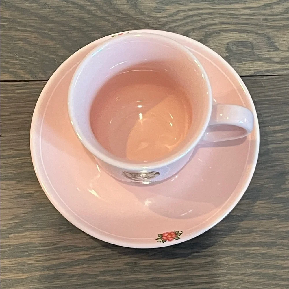 Vintage Pink Kitten Cat Demitasse Cup Saucer Japan Kitsch Cute Mid Century